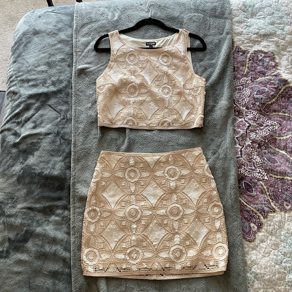 Express 2-Piece Sequined Shirt and Skirt Set